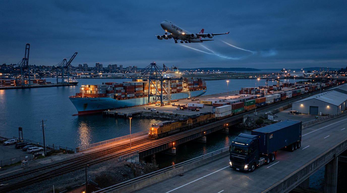 International freight transportation across ocean, air, rail, and road